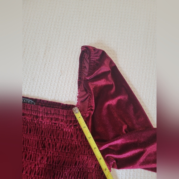 Bagatelle Velvet Burgundy Smocked Blouse - Picture 10 of 13